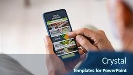  Presentation with food order - PPT theme consisting of top-view-of-man-hands background and a ocean colored foreground
