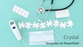  Presentation with medical equipment - Cool new PPT theme with top-view-of-medical-equipment backdrop and a arctic colored foreground