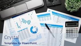  Presentation with financial reports - Colorful presentation theme enhanced with top-view-of-modern-black backdrop and a sky blue colored foreground