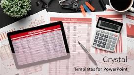  Presentation with financial reports - Audience pleasing slide deck consisting of top-view-of-modern-black backdrop and a soft green colored foreground