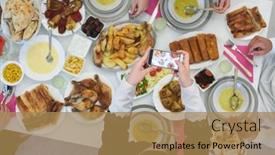  Presentation with muslim family - Audience pleasing PPT theme consisting of top-view-of-muslim-family backdrop and a coral colored foreground