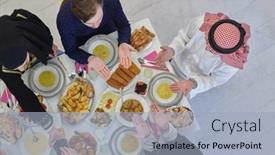  Presentation with muslim family - Audience pleasing presentation theme consisting of top-view-of-muslim-family backdrop and a light blue colored foreground