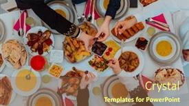  Presentation with halal - PPT theme consisting of top-view-of-muslim-family background and a tawny brown colored foreground