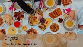  Presentation with feasting - Slide deck with top-view-of-muslim-family background and a coral colored foreground