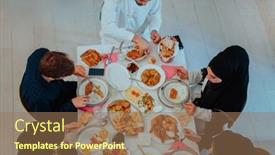  Presentation with halal - PPT theme featuring top-view-of-muslim-family background and a coral colored foreground