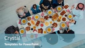  Presentation with feasting - Slide deck enhanced with top-view-of-muslim-family background and a teal colored foreground