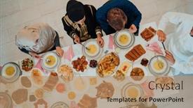  Presentation with feasting - Presentation theme featuring top-view-of-muslim-family background and a coral colored foreground