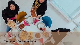  Presentation with feasting - Slide deck featuring top-view-of-muslim-family background and a coral colored foreground