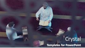  Presentation with islamic book - Cool new slide deck with top-view-of-muslim-people backdrop and a tawny brown colored foreground
