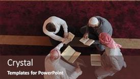  Presentation with islamic book - Theme having top-view-of-muslim-people background and a tawny brown colored foreground