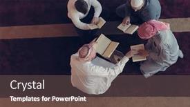  Presentation with islamic book - Slide set with top-view-of-muslim-people background and a violet colored foreground