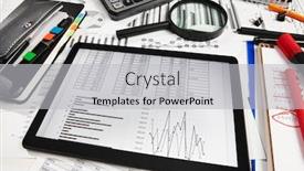  Presentation with bookkeeping - Audience pleasing presentation design consisting of top-view-of-office-employee backdrop and a light gray colored foreground