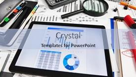  Presentation with bookkeeping - Slide set having top-view-of-office-employee background and a light blue colored foreground