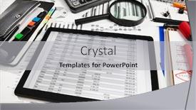  Presentation with bookkeeping - Beautiful presentation theme featuring top-view-of-office-employee backdrop and a light gray colored foreground