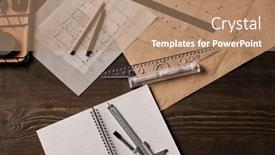  Presentation with pen - Theme enhanced with top-view-of-office-supplies background and a coral colored foreground