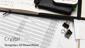  Presentation with financial reports - Presentation design enhanced with top-view-of-office-worker background and a white colored foreground