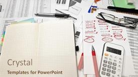  Presentation with financial reports - Beautiful presentation design featuring top-view-of-office-worker backdrop and a lemonade colored foreground