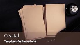  Presentation with old pen - Colorful PPT theme enhanced with top-view-of-old-open backdrop and a tawny brown colored foreground