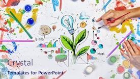  Presentation with business growth - Cool new presentation theme with top view of people hands drawing business growth and income concept backdrop and a sky blue colored foreground