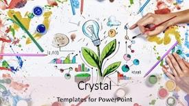  Presentation with business growth - Colorful slide deck enhanced with top view of people hands drawing business growth and income concept backdrop and a lemonade colored foreground