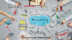  Presentation with marketing strategy - Beautiful PPT theme featuring top view of people hands drawing marketing teamwork strategy backdrop and a light gray colored foreground