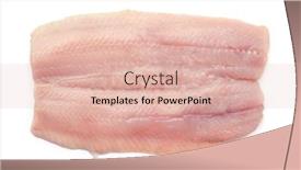  Presentation with analysis risk top view - Presentation design consisting of top view of pickled herring fillet isolated on white background and a lemonade colored foreground