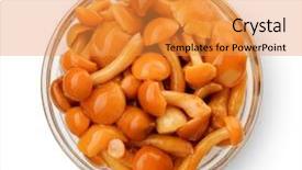  Presentation with analysis risk top view - Audience pleasing slide deck consisting of top view of pickled mushrooms backdrop and a gold colored foreground