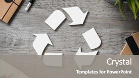  Presentation with business office desk - Cool new PPT theme with top view of recycle sign backdrop and a gray colored foreground