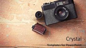  Presentation with camera - Slides having top view of retro camera background and a coral colored foreground