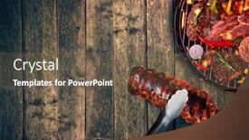  Presentation with barbecue ribs - Slide set consisting of top view of ribs and fresh meat and vegetable on grill placed on wooden floor barbecue grill and food concept background and a tawny brown colored foreground