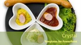  Presentation with sauces - Beautiful presentation design featuring top-view-of-saucages backdrop and a tawny brown colored foreground