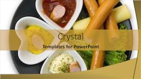  Presentation with sauces - Presentation theme with top-view-of-saucages background and a gold colored foreground