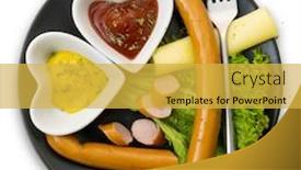  Presentation with sauces - Slides having top-view-of-saucages background and a yellow colored foreground