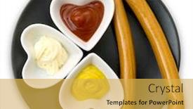 Presentation with sauces - Slide deck consisting of top-view-of-saucages background and a yellow colored foreground