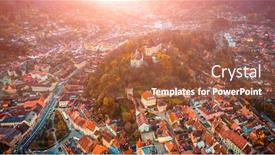  Presentation with sighisoara - Beautiful presentation theme featuring top-view-of-sighisoara-historic backdrop and a tawny brown colored foreground