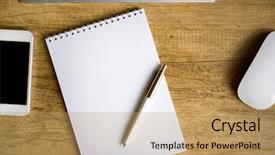  Presentation with simple - Slide deck enhanced with top view of simple workspace background and a coral colored foreground