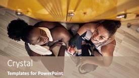  Presentation with locker room - Presentation theme having top-view-of-smiling-woman background and a coral colored foreground