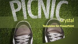  Presentation with sneakers - Colorful presentation enhanced with top view of sneakers on the grass with the text picnic backdrop and a tawny brown colored foreground