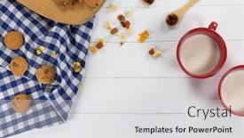  Presentation with nuts milk - Slide set having top-view-of-some-cookies background and a light gray colored foreground