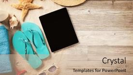  Presentation with tropical top view summer botanical - Colorful presentation theme enhanced with top view of summer accessories backdrop and a coral colored foreground