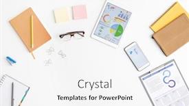  Presentation with notepaper - Cool new PPT layouts with top-view-of-supplies backdrop and a white colored foreground