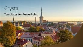  Presentation with city church - Slide deck with top-view-of-tallinn-old background and a light blue colored foreground
