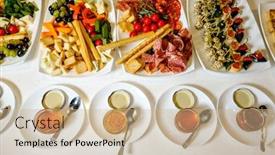  Presentation with appetizers - Presentation design consisting of top-view-of-tasty-appetizers background and a coral colored foreground