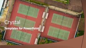  Presentation with court - Colorful PPT theme enhanced with set up down - top view of tennis court backdrop and a coral colored foreground