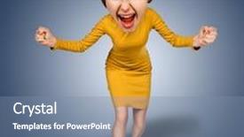  Presentation with cartoon - Presentation theme with top view of the furiously screaming angry cartoon woman with big head isolated on blue background background and a seafoam green colored foreground