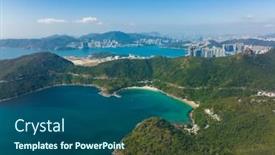  Presentation with hong kong - PPT layouts with top-view-of-the-hong background and a ocean colored foreground