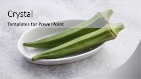  Presentation with finger - Presentation design with fresh okra isolated - top view of the lady background and a white colored foreground