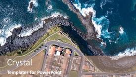  Presentation with coast - Slide set having top-view-of-the-ocean background and a coral colored foreground