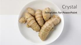  Presentation with turmeric - PPT theme with curcuma longa - top view of the turmeric background and a soft green colored foreground