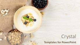  Presentation with muesli - Amazing presentation design having top-view-of-three-bowls backdrop and a sky blue colored foreground